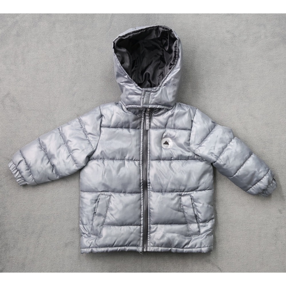 iXtreme Puffer Jacket Kids 18M Silver Excellent Metallic Hooded Quilted Zip